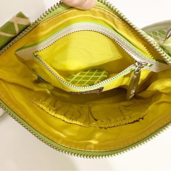 Angela Adams Lime Green Cotton Canvas with Leather Trims Crossbody Bag Lined🟢🟡 - Picture 12 of 14